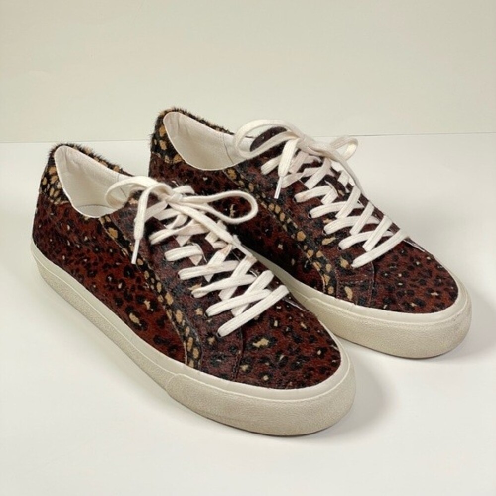 Madewell Sidewalk Low-Top Sneakers Painted Leopard Colorblock Calf Hair Size 10